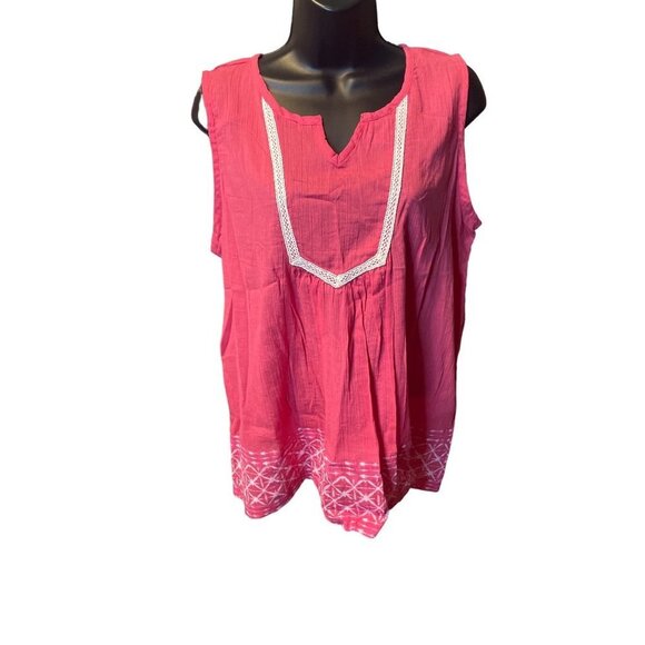 Caribbean Joe Pink Sleeveless Tunic Style Cotton Blouse Sz L - Picture 1 of 9